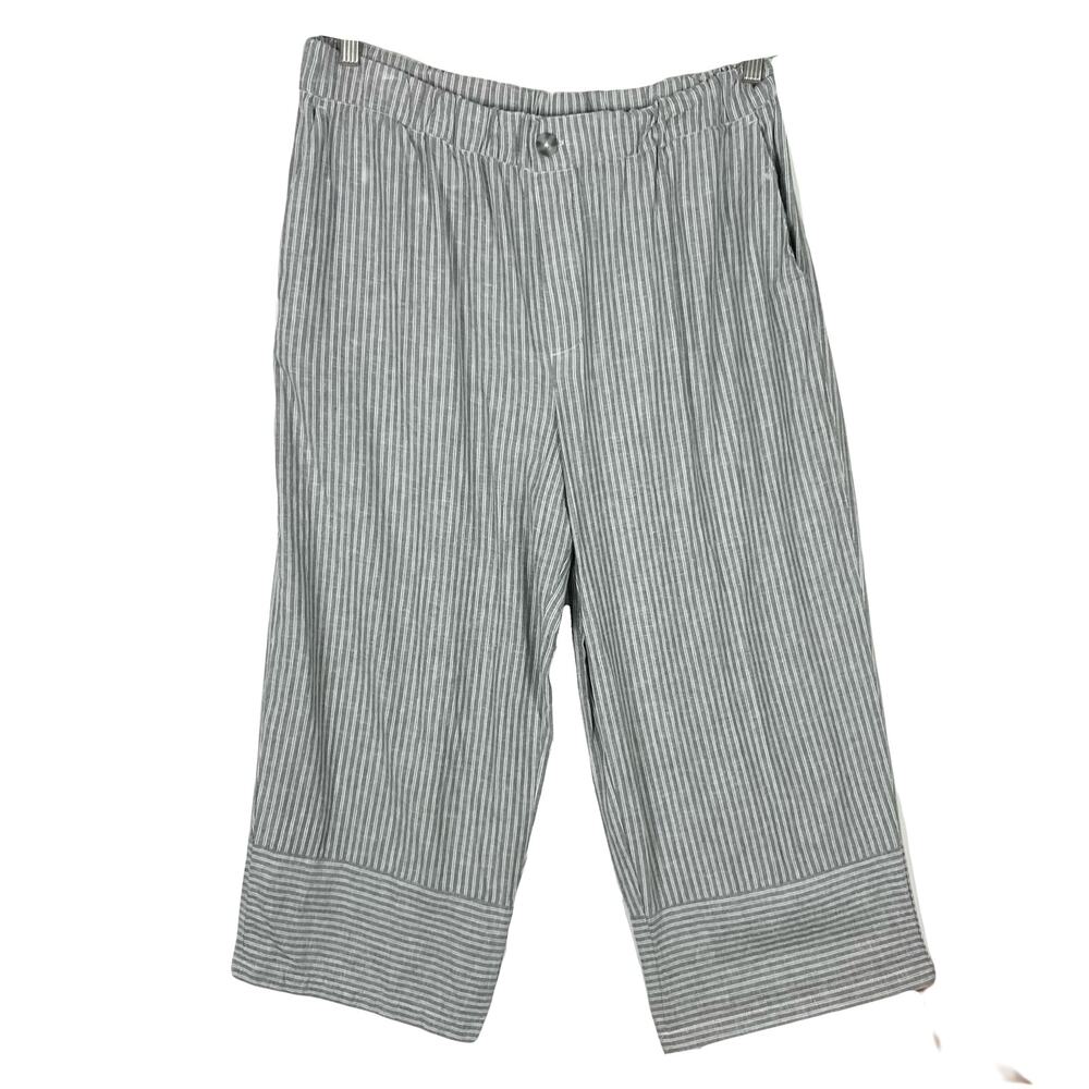 NWOT CASA CABANA Pants XL Linen blend Stripe White Grey Wide Cuff Pocket Pull-Up